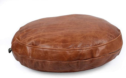 Lambskin Round Leather Pillow Cover - Sofa Cushion Case - Decorative Circular Cushion Throw Covers for Living Room & Bedroom - Tan Cruch Diameter 18 Inch