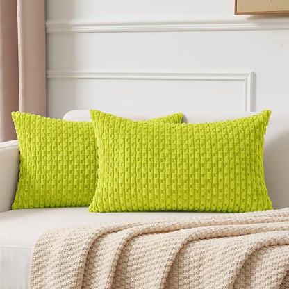 Kevin Textile 12x24 Inch Pillow Cover 1 Pack Boho Christmas Decorative Soft Striped Corduroy Lumbar Farmhouse Accent Rectangle Cushion Case for Living Room Couch Sofa Bed, Christmas Green