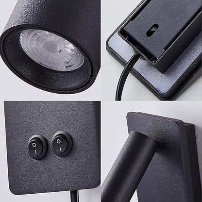 LED wall lamp and reading light two-in-one multifunctional wall sconces. LED Wall Lamp Plug in for Bedroom Bedside Wall Sconces Set of Two Black Reading Light 3W+6W Night Light 3000K(BLACK)