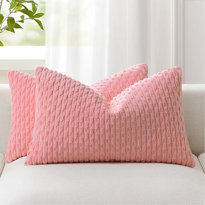 Kevin Textile Valentines Day 14x24 Inch Pillow Cover 1 Pack Boho Decorative Soft Striped Corduroy Lumbar Farmhouse Accent Rectangle Cushion Case for Living Room Couch Sofa Bed, Dark Pink