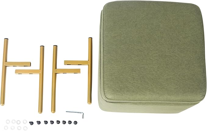 Adeco Upholstered Tufted Square Storage Ottomans, Olive Green Modern Fabric Footrest Ottomans with Storage for Couch Small
