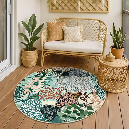 DEXDE Round Rug 5ft Washable Circle Area Rugs, Non Slip Low Pile Boho Floral Large Circular Carpet for Bedroom Bathroom Entryway Kids Room Office Dining Room, Gray