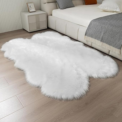 Fluffy Faux Fur Rug White Sheepskin Area Rug,4x6 Ft Ultra Soft Shaggy Plush Rug for Bedroom Bedside Living Room Nursery Kids Room