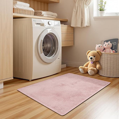 jinchan Solid Plush Area Rug 2x3 Performance Shaggy Washable Rug Indoor Entryway Doormat Soft Modern Faux Wool Cozy Non Slip Carpet for Living Room Kid Room Bedroom Nursery Pink