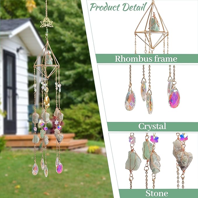 Green Fluorite Crystal Suncatcher, Dreamsum Window Hanging Pendant Glass Prisms Decor Wind Chime Rainbow Sun Catcher for Home Garden Porch to Lover Parents Friends