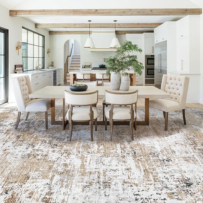9x12 Area Rug for Living Room, Washable Modern Abstract Large Area Rug Neutral Soft Non Slip Kids Rug Stain Resistant Indoor Carpet for Bedroom Dining Room Playroom Home Office(Beige, 9'x12')