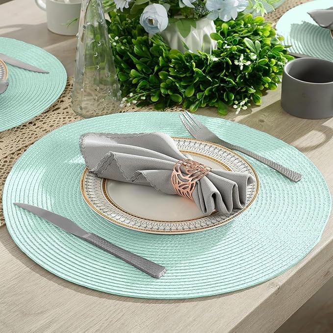 AHHFSMEI Round Braided Placemats 15 Inch Round Table Mats for Dining Tables Natural Woven Heat Resistant Place mats Set of 4 (Mint Green)