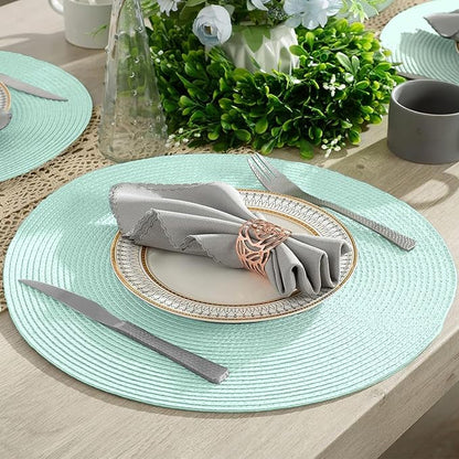 AHHFSMEI Round Braided Placemats 15 Inch Round Table Mats for Dining Tables Natural Woven Heat Resistant Place mats Set of 6 (Mint Green)