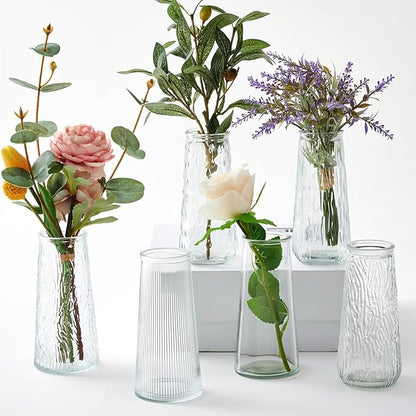 6 Pcs 6 Inch Clear Glass Flower Vases for Centerpieces Wedding Party Table Centerpiece Home Decor Small Bud Vases for Flowers Rose Tulip Stems Housewarming Gift