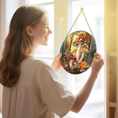8-Inch Mushroom Suncatcher Ornament: Stained Glass Window Hanging & Decor, Sun Catchers Indoor Window — Gifts for Christmas & Holidays, Ideal Gifts for Nature and Mushroom Lovers, Gift Idea