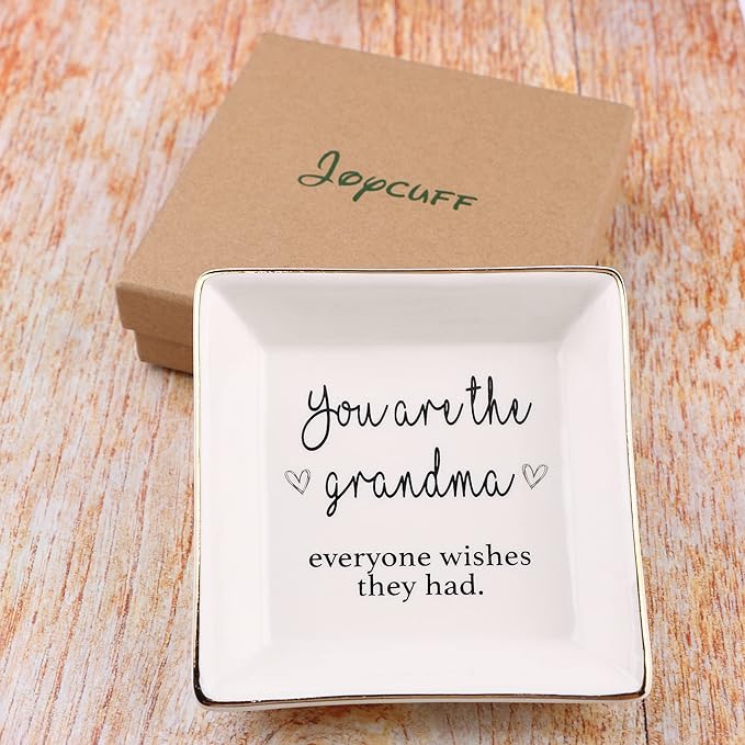 JoycuFF Grandmother Birthday Gifts for Women Ceramic Trinket Dish Tray Jewelry Ring Holders Unique Grandma Gifts for Her Mother's Day Thanksgiving Day Christmas