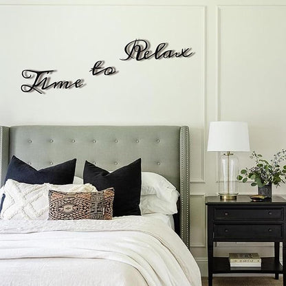LIYAOLI Time to Relax Signs for Wall Decor,3D Black Metal Bathroom Wall Art Decor Farmhouse,Modern Metal Words Relaxing Decorative,Letter Sign Spa Home Decor