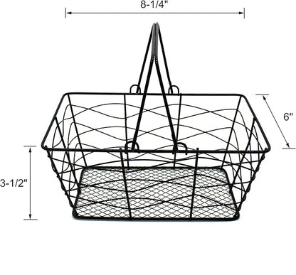 CVHOMEDECO. Metal Wire Fruit Baskets, Set of 2, Black, Rustic, Oval, Sturdy, Open Top, Powder Coated, Kitchen Hanging Baskets