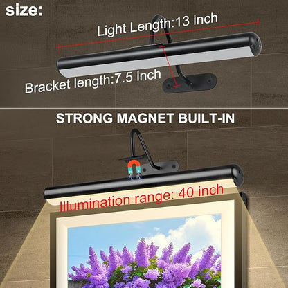 2Pack-Dimmable Picture Lights with Timer Controller for Wall Sconce Lamps,Art Painting Light for Home Office Gallery, 5000mAh Rechargeable Battery Operated Wall Light for Display Portrait Frame-Black