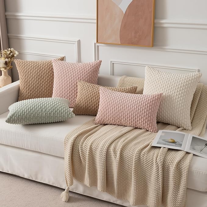 Kevin Textile 14x24 Inch Pillow Cover 1 Pack Boho Decorative Soft Striped Corduroy Lumbar Farmhouse Solid Color Accent Rectangle Cushion Case for Living Room Couch Sofa Bed, Tan