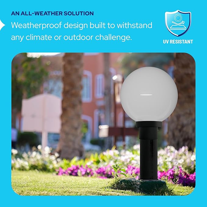 KASTLITE Lamp Post Globe Combo Lighting Fixture | 10" Clear Acrylic Lens with White Fitter & Twist Lock Mounting | Fits 3" Diameter Posts (Not Included) | Comes with with 5000K LED Bulb