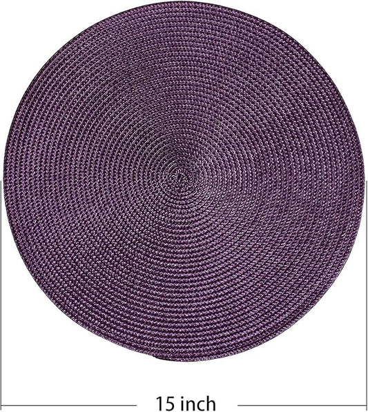 AHHFSMEI Round Braided Placemats 15 Inch Round Table Mats for Dining Tables Natural Woven Heat Resistant Place mats Set of 8 (Plum Purple)
