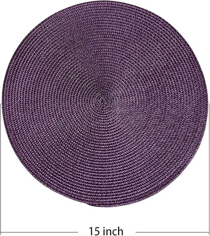 AHHFSMEI Round Braided Placemats 15 Inch Round Table Mats for Dining Tables Natural Woven Heat Resistant Place mats Set of 4 (Plum Purple,4)