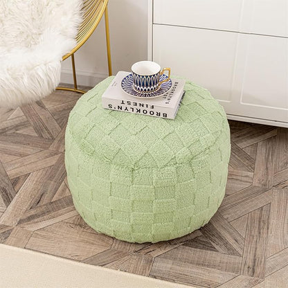 Round Pouf Ottoman 20x 20x 14 Inches Boho Poof Home Decor Floor Pouffe Ottoman Foot Rest for Couch Sofa Bean Bag Chairs Living Room Bedroom Grass Green
