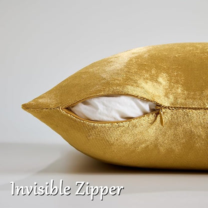 GIGIZAZA Gold Velvet Decorative Throw Pillow Covers,18x18 Pillow Covers for Couch Sofa Bed 2 Pack Soft Cushion Covers