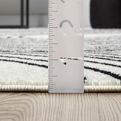 Abani Nuevo Beige Black Swirls Modern Area Rug 6' Round for Living Room, Bedroom - Abstract Design - Durable & Easy to Clean