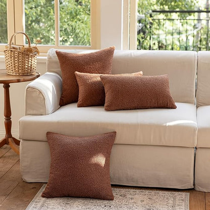GEEORY Decorative Throw Pillow Covers 26x26 Inch Pack of 2,Textured Boucle Neutral Cushion Cases for Bed Couch Sofa, Accent Mordern Farmhouse Minimalist Home Decor (Tobacco Brown) GE06-26