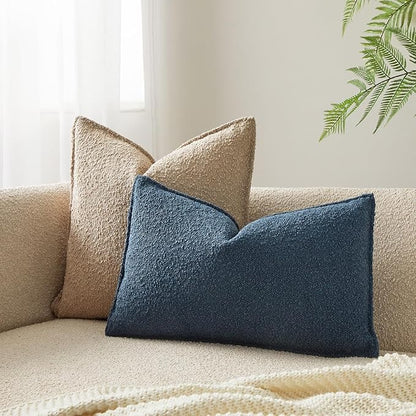 JUSPURBET Blue Decorative Pillow Covers 12x20 Set of 2 Throw Pillow Covers for Couch Sofa Bed Cozy Boucle Textured Lumbar Cushion Covers Cases with Hidden Zipper for Living Room Home Decor