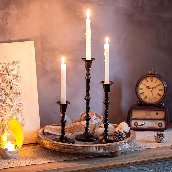 Black Taper Candle Holders: Tall Candlestick Holders Decorative Candle Stick Holder for Halloween Christmas Thanksgiving Kwanzaa Shabbat Table Living Room Mantle Decor Set of 6
