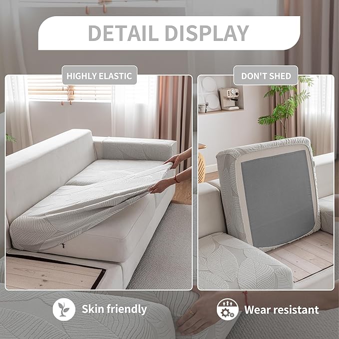 Couch Covers for Sectional Sofa, Washable Stretch Soft Sofa Cushion Covers L Shape Sofa Slipcovers Anti Slip Furniture Decor Protector for Pets (3 Seaters Covers+1 Chaise Cover,Light Gray)