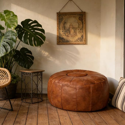 Thgonwid Unstuffed Moroccan Ottoman Pouf Cover, Ottoman Footstool Storage Solution, Bean Bag Chair, Foot Rest, Brown