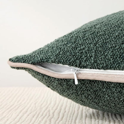 Amazon Basics Boucle Lumbar Throw Pillow Covers for Couch, Living Room, Home Decor with Hidden Zipper, Green, 12×20in, Pack of 2