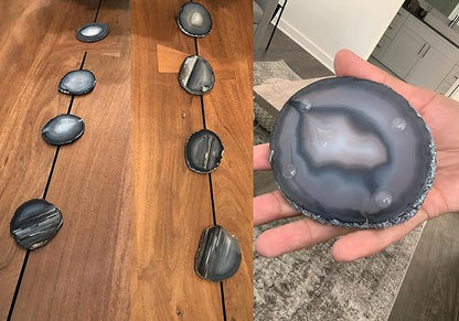 AMOYSTONE Natural Black Agate Coasters Set of 4, 3-4 Inch Stone Coasters, Protective Mat for Table, Thoughtful Retirement Gift for Men, Business Desk