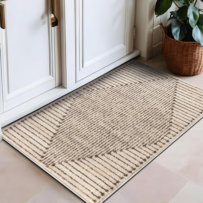 Rugshop Beige and Brown Geometric Area Rug – Soft Abstract Line Pattern Carpet for Living Room, Bedroom, or Office – Contemporary Neutral Decor Accent 2' 3" x 4' Beige