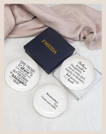Fmeida Mother Gifts from Daughter - Mothers & Daughters never truly part maybe in distance but never in heart Jewelry Tray, Ceramic Ring Dish Christmas Gifts for Mom Birthday Thanksgiving Mother's Day