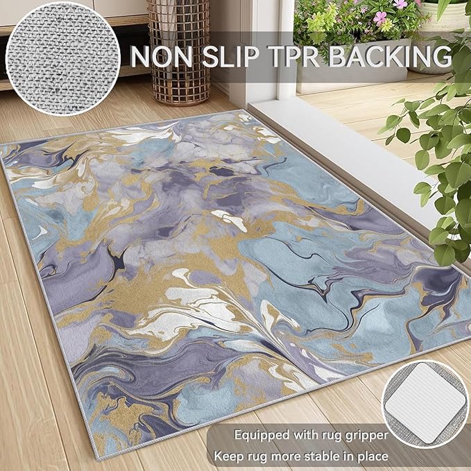 Marble Rugs for Living Room - Marble Swirl Rug, 6x8 Rug, Abstract Area Rug & Room Decor, Contemporary Modern Carpet & Home Decor, Washable Non Slip Anti Skid Rugs