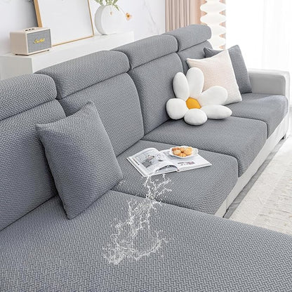 Smiry Waterproof Couch Cushion Covers, Stretch Jacquard Sectional Couch Covers, L Shape Chaise Lounge Sofa Slipcover, Washable Elastic Furniture Protector for Pets, Kid (XL-Chaise Cover, Light Grey)