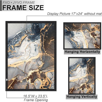 Engineered Wood 17x24 Picture Frame Set of 3, Black Frame for 17 x 24 Inch Picture Poster Photo, Light Weight 17 by 24 Frame with Wood-grain for Wall - 3 Pack/Black/17 x24
