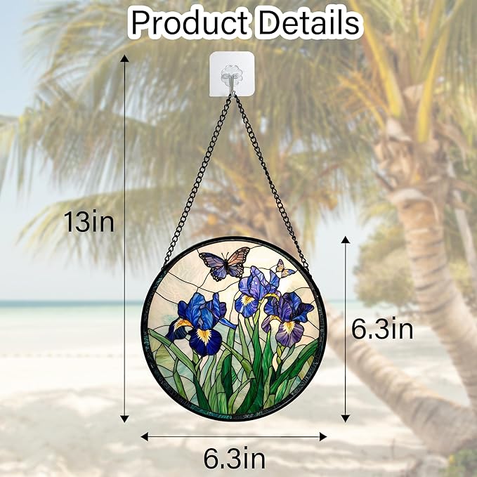 DASTOLL Stained Glass Window Hanging, Blue Purple Butterfly Flower Suncatcher Diamond Colorful Glass Panel Sun Catchers Decor for Birthday for Women, Men, Wife, Aunt, and Mom 6.3 in