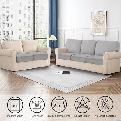 Couch Cushion Cover Velvet 2 Pieces Seat Cushion Cover Stretch LoveSeat Couch Covers Separate Sectional Sofa Slipcovers Furniture Protector (2-Seater or Backrest, Light Grey)