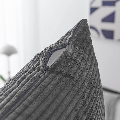 Home Brilliant Rectangle Pillow Cover 12x20 Set of 2 Decorative Plush Striped Velvet Corduroy Oblong Throw Pillows Accent Cushion Covers, 12 x 20 inch, Dark Grey