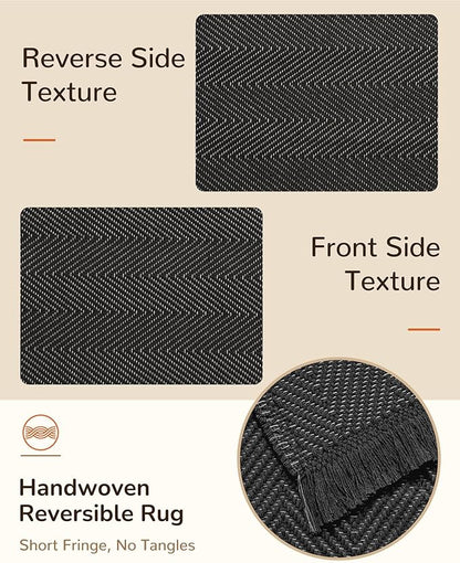 BESTSWEETIE 2x6 Washable Rug Hand-Woven Low Pile Soft Modern Farmhouse Bohemian Decor Reversible Braided Rugs with Tassels Throw Carpet for Living Room Bedroom Entryway Bathroom, Black White