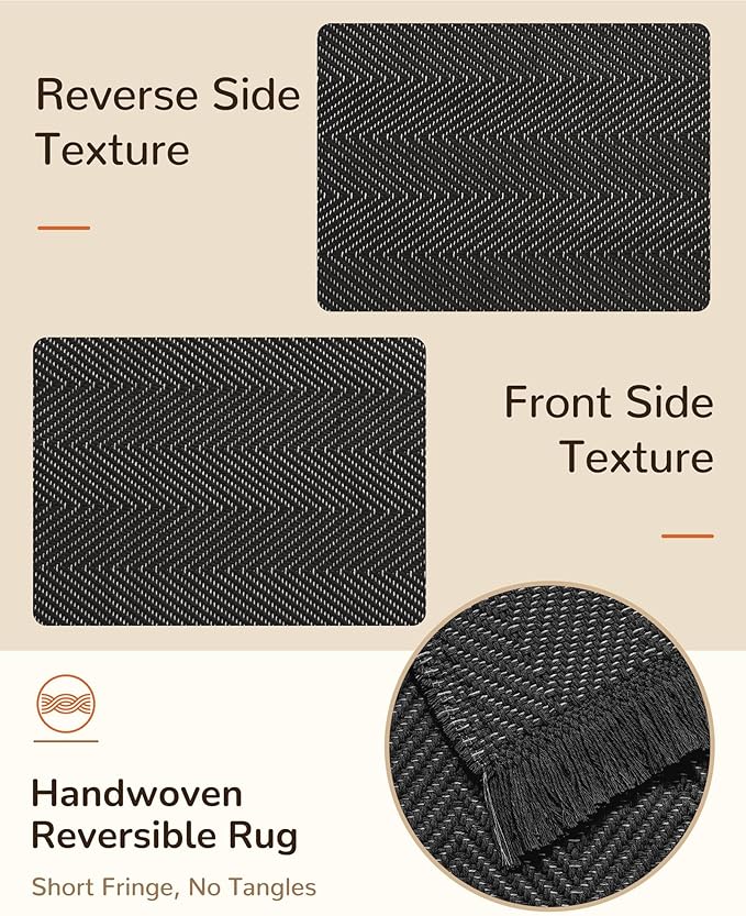 BESTSWEETIE 2x3 Washable Rug Hand-Woven Low Pile Soft Modern Farmhouse Bohemian Decor Reversible Braided Rugs with Tassels Throw Carpet for Living Room Bedroom Entryway Bathroom, Black White