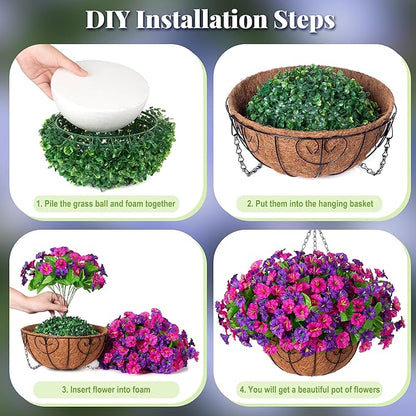 Artificial Fake Hanging Flowers with Basket, Faux Silk Morning Glory Flower Arrangement for Spring Summer Decor, Hanging Plant for Patio Garden Porch Outdoor Decor