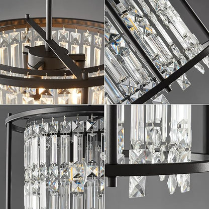 LMQNINE Modern Foyer Chandelier, Black Crystal Chandelier Entryway Pendant Light Fixture, Round Adjustable Height Chandeliers for Kitchen Island, L15.74'' x H10.43''