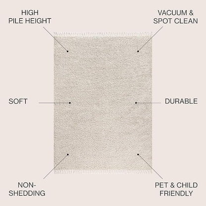 JONATHAN Y Mercer Shag Plush Tassel Cream Indoor Area Rug, 4x6, Contemporary, Modern, Easy-Cleaning for Living Room, Bedroom, Kitchen, Pet Friendly, Non-Shedding (MCR100D-4)