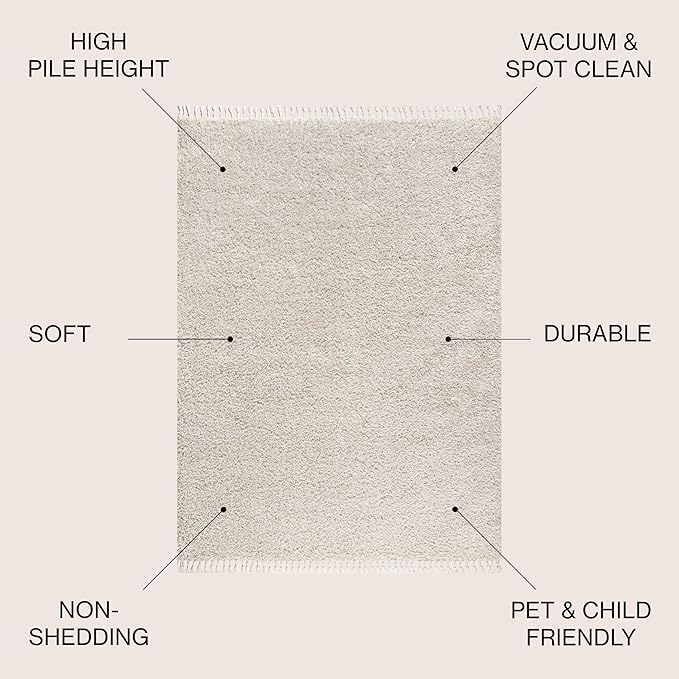 JONATHAN Y Mercer Shag Plush Tassel Cream Indoor Area Rug, 5x8, Contemporary, Modern, Easy-Cleaning for Living Room, Bedroom, Kitchen, Pet Friendly, Non-Shedding (MCR100D-5)
