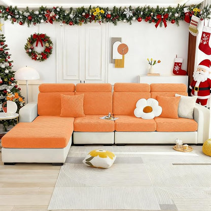 hyha Individual Couch Cushion Covers, Stretch Magic Sofa Seat Cushion Covers Washable, Dog Couch Sofa Slipcover for Pets, Kid with Elastic Bottom(Medium, Orange)