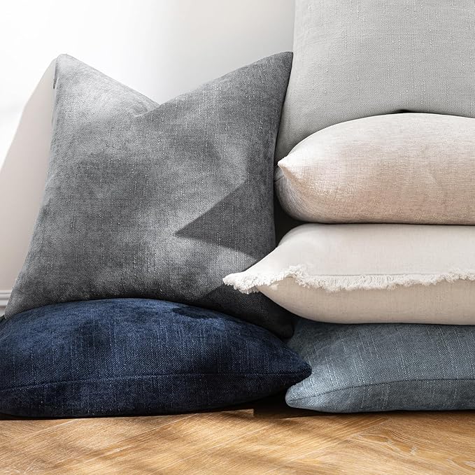 MIULEE Pack of 2 Decorative Throw Pillow Covers Soft Chenille Throw Pillows Solid Textured Cushion Covers for Couch Sofa Bedroom Living Room 20x20 Inch, Light Grey