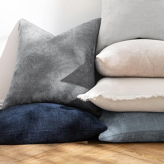 MIULEE Pack of 2 Decorative Throw Pillow Covers Soft Chenille Throw Pillows Solid Textured Cushion Covers for Couch Sofa Bedroom Living Room 20x20 Inch, Light Grey