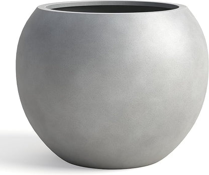 DTY Signature Mount Sherman Modern Indoor Outdoor Fiberstone Sphere Planter, Durable Round Garden Pot, Weather Resistant, Drainage Hole & Rubber Plug - Small, Gray